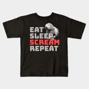 Eat Sleep Scream Repeat African Congo Grey Parrot Kids T-Shirt